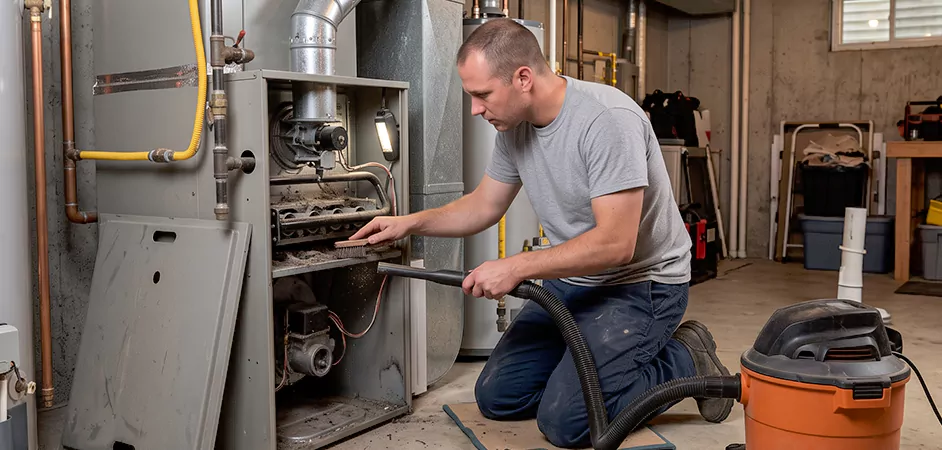 Burner and Heater Compartment Lint Removal in Edison